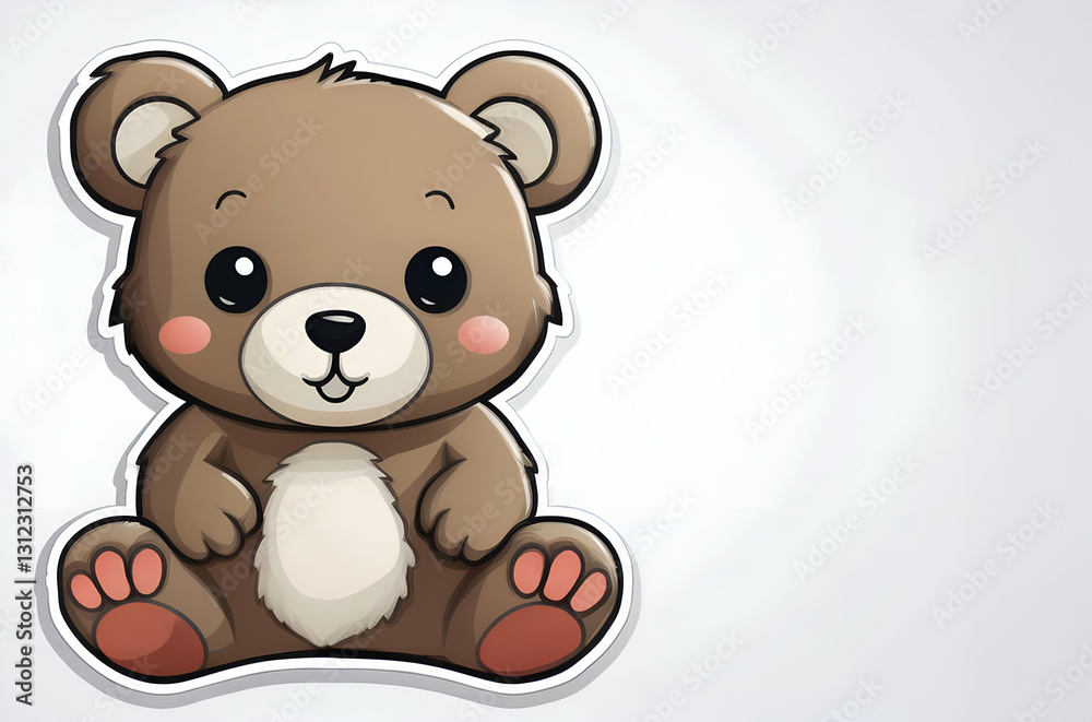 Fototapeta premium A Sweet, Adorable Brown Bear Cub Sitting Happily, Ready For A Hug, With Large Expressive Eyes And Soft, Cartoonish Features