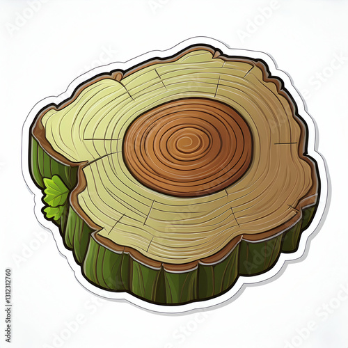 A Cross-section Of A Tree Trunk Reveals Its Captivating Rings, A Testament To Time And Growth, Illustrated With Vibrant Colors And A Cartoonish Style photo