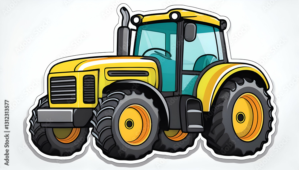 A Vibrant Yellow Tractor, Ready For A Day Of Farming Adventures, Cheerfully Depicted In A Cartoon Sticker Style With Bold Outlines And Bright Colors A Vibrant Yellow Tractor, Ready For A Day Of Farming Adventures, Cheerfully Depicted In A Cartoon Sticker Style With Bold Outlines And Bright Colors