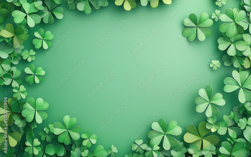 Saint Patrick Day 3d background minimalistic mockup with space for text, realistic fresh shamrock leaves background Saint Patrick Day 3d background minimalistic mockup with space for text, realistic fresh shamrock leaves background