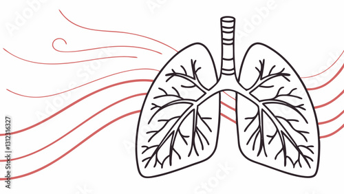 Abstract glowing lungs with animated airflow lines, symbolizing oxygen exchange and respiratory wellness