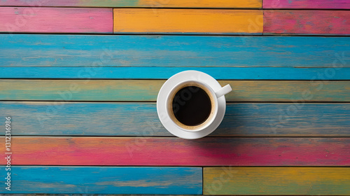 Flat lay od hot coffee in plastic coffee cup on multicolor wood remake table with space for write wording, plastic cup is an important source of garbage and lead pollution problem of the world