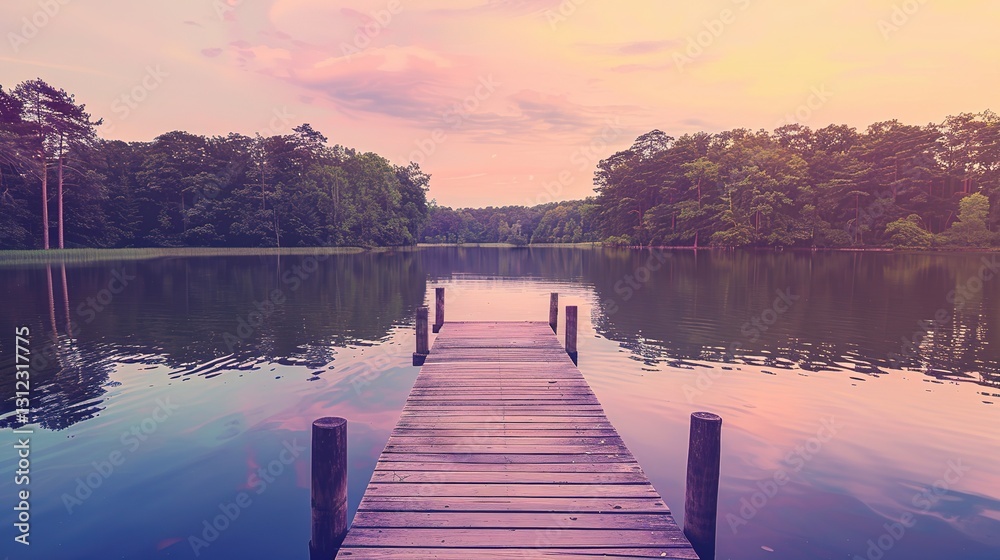 Fototapeta premium Lakeside Twilight: A Serene Sunset Scene