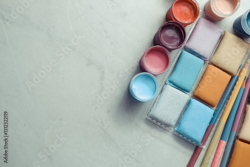 Materials for children creativity on light background                 