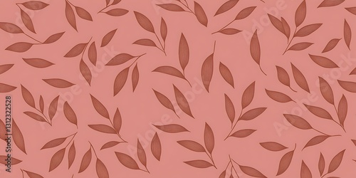 Seamless pattern of terracotta leaves on a dusty rose background. Elegant and minimalist design