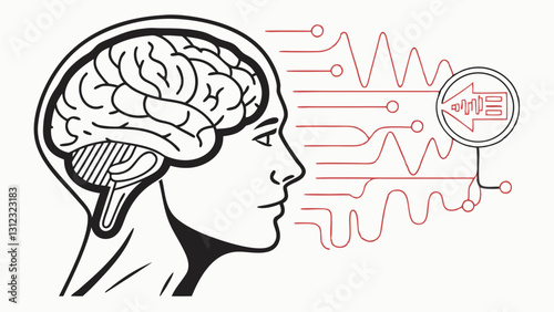 A minimalist yet intricate visualization of the human brain, composed of structured lines forming interconnected neural pathways. This futuristic design represents artificial intelligence, neuroscienc