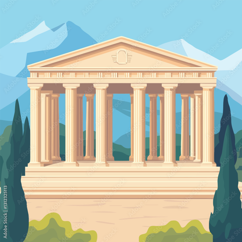 Obraz premium A flat 2D vector of a grand classical Greek temple with marble columns.