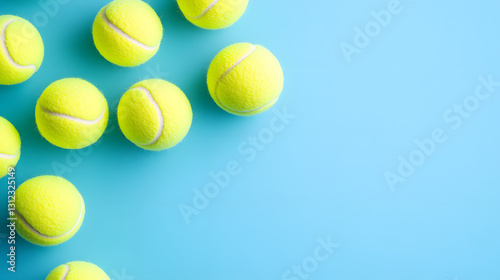 Yellow tennis balls arranged in a circular pattern on a green surface, symbolizing sports, competition, and teamwork.
