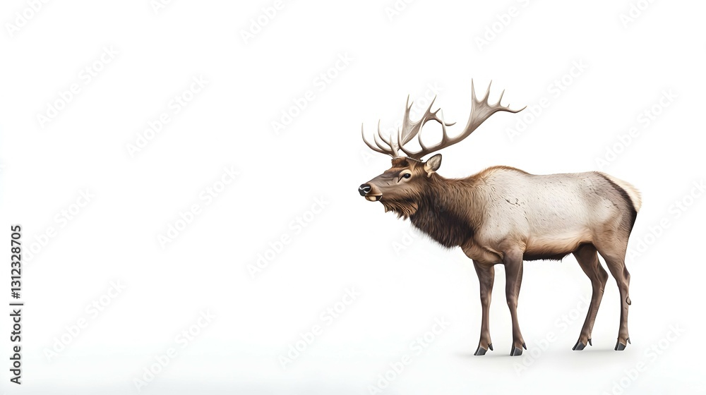 Fototapeta premium Majestic Elk Profile Against White Background