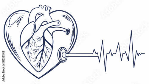 An elegant cardiology-themed graphic with a structured heart contour and a smooth electrocardiogram line, symbolizing modern diagnostics and medical advancements