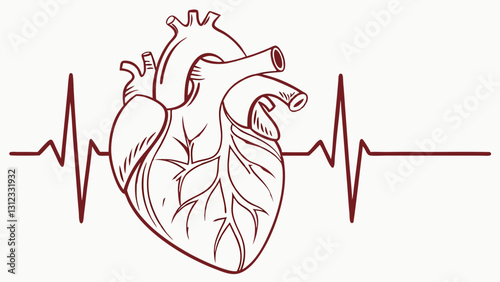A monochrome heart diagram, designed with technical precision, accompanied by a heartbeat rhythm visualization, perfect for medical branding and educational use