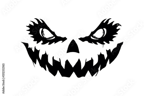 Scary Halloween face with sharp teeth, silhouette style on white background. Concept of horror