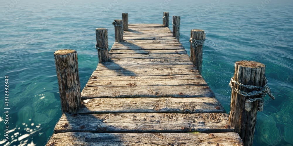 Fototapeta premium Traditional wooden pier extending into the sea, inviting peaceful escape