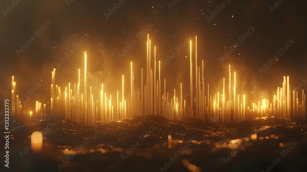 Fototapeta premium Golden Glowing Cityscape at Night