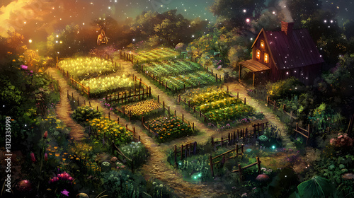 Enchanting Cottage Garden at Night A Magical Farmstead Under the Stars