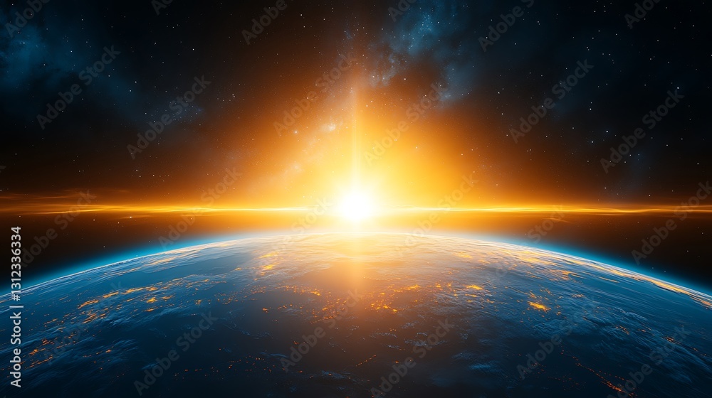 Obraz premium A stunning depiction of the earth from outer space at sunrise