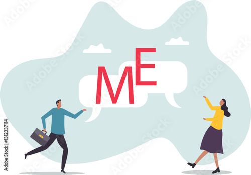 Selfish and ego make people argue for their right, overconfidence or narcissism fighting or conflict, greed or spoiled .business concept.flat character.