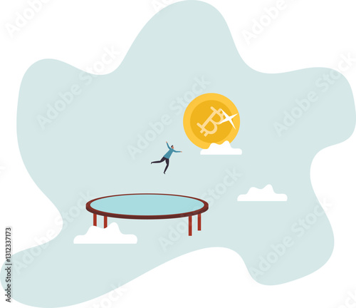 Bitcoin price rebound, crypto currency bounce back to rising up after falling down .business concept.flat character.