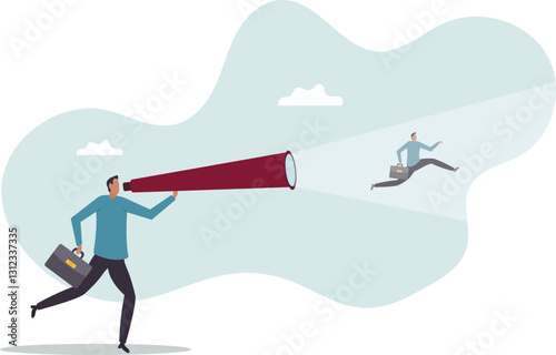 Create strong vision to lead to business success, ambition to set direction and reach goal and target, mission or career path,business concept.flat character.