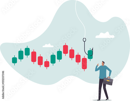 Candlestick signal to buy or sell in crypto trading or stock market, analyze data, chart and graph to make profit.business concept.flat character.