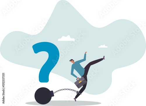 Struggle with unanswered question, problem or difficulty, hard questions or unsolvable quest.business concept.flat character.