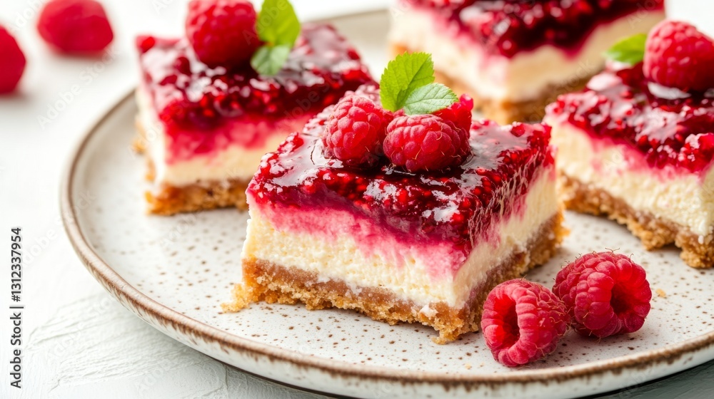 Raspberry Cheesecake Bars Creamy cheesecake bars topped with tangy raspberry compote, served with a side of fresh raspberries. Raspberry Cheesecake Bars Creamy cheesecake bars topped with tangy raspberry compote, served with a side of fresh raspberries.