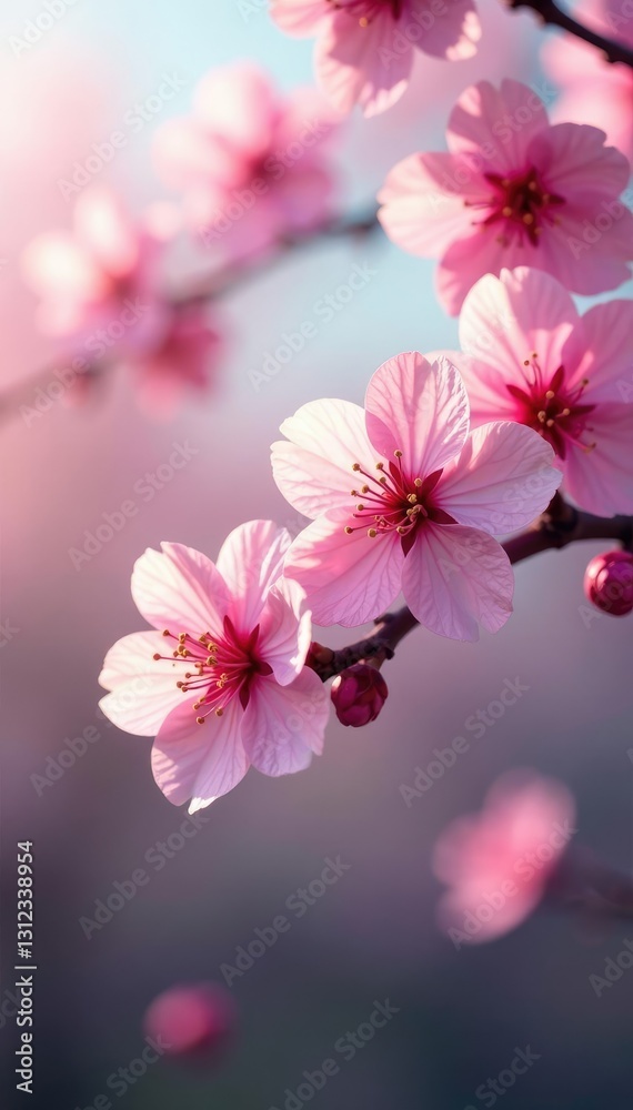 Pink cherry blossoms falling gently in the breeze, blossoms, blossoms Pink cherry blossoms falling gently in the breeze, blossoms, blossoms