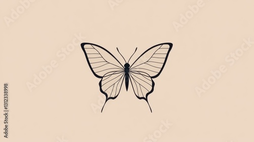Wallpaper Mural Minimalist line art drawing of a butterfly on a beige background. Torontodigital.ca