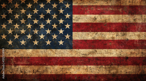 Vintage american flag with weathered texture and bold stars and stripes