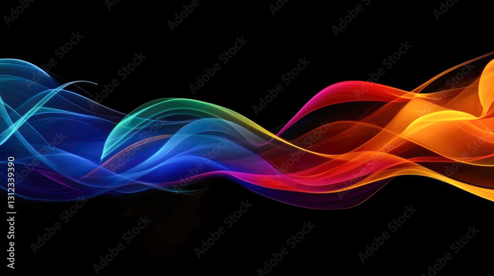 Fototapeta premium Vibrant multicolored abstract waves on black background