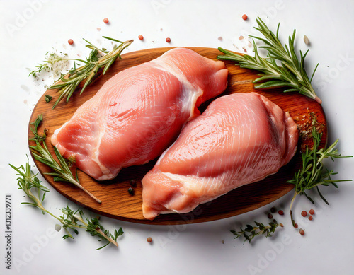 Raw chicken thighs and drumsticks skin-on bone-in on white background