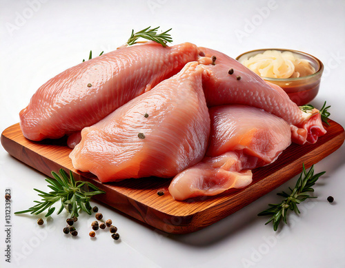 Obraz na płótnie Raw chicken thighs and drumsticks skin-on bone-in on white background w salonie