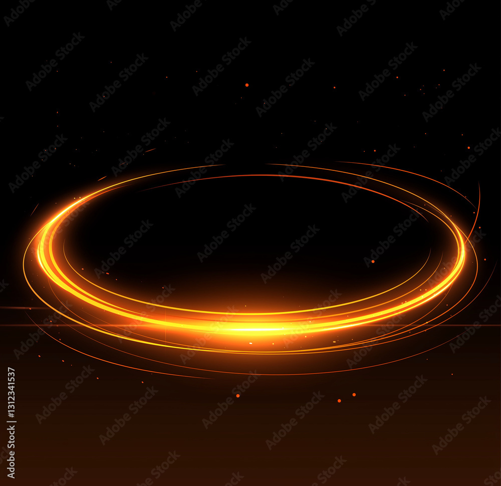 Fototapeta premium Vector glowing light effect on a black background, with an abstract ring and lens flare, bokeh, and a glowing element for design.
