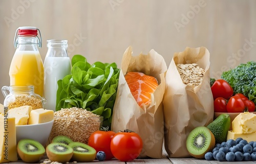 Photos of various types of healthy, hygienic food
