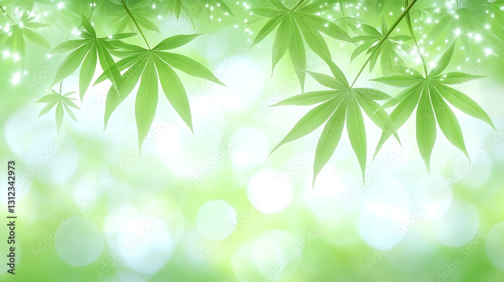 Fresh green maple leaves against a blurry bokeh background design Fresh green maple leaves against a blurry bokeh background design