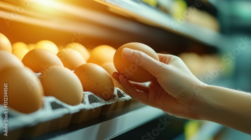 Hand Picking Fresh Egg from Carton in Grocery Store