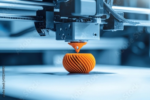 3D Printer Creating an Orange Geometric Object