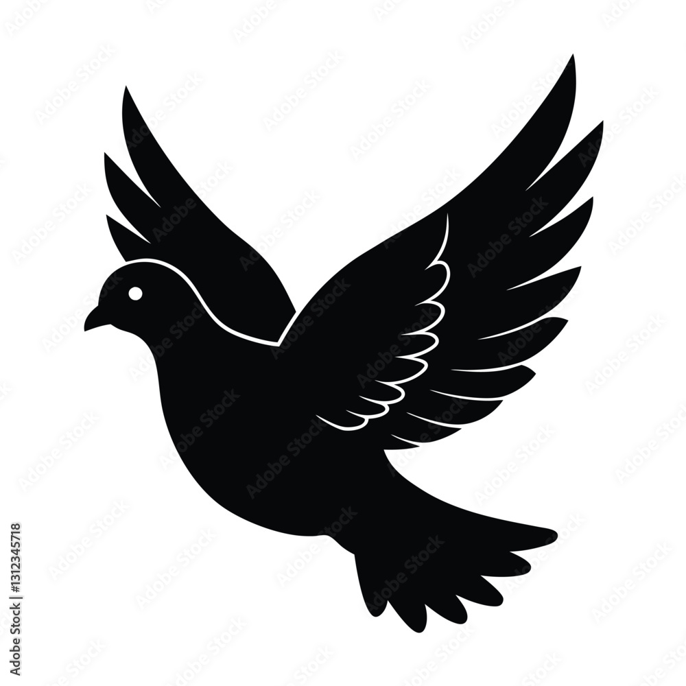 Fototapeta premium Dove Silhouette Vector Art Design, Black and White Dove Bird Vector Illustration