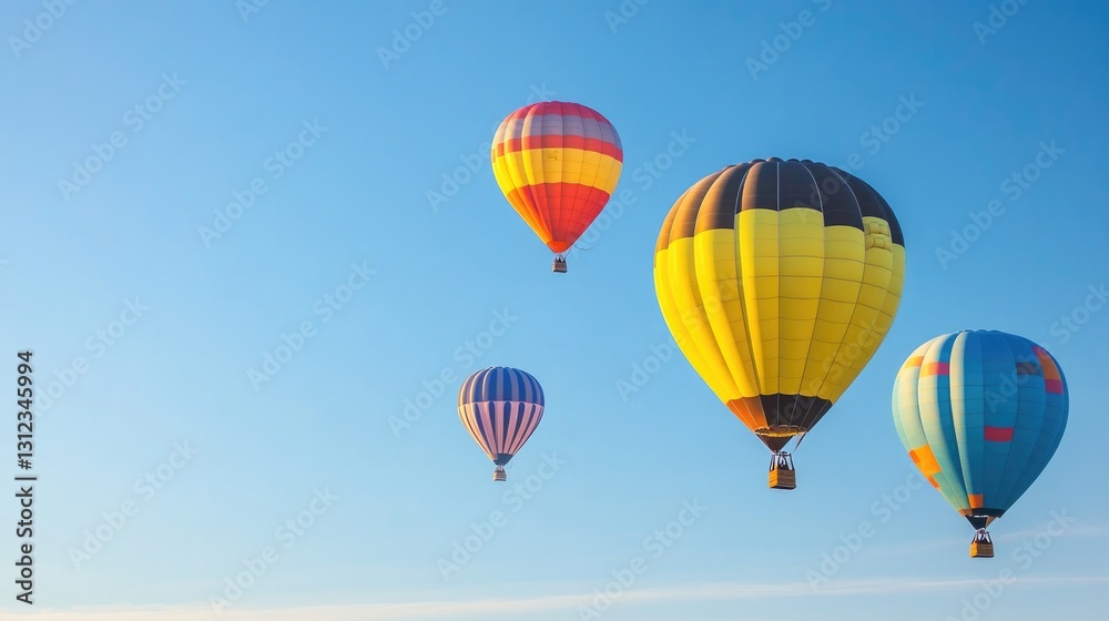 cluster of brightly colored hot air balloons gently ascends against clear blue sky creating tapestry of vibrant hues cluster of brightly colored hot air balloons gently ascends against clear blue sky creating tapestry of vibrant hues