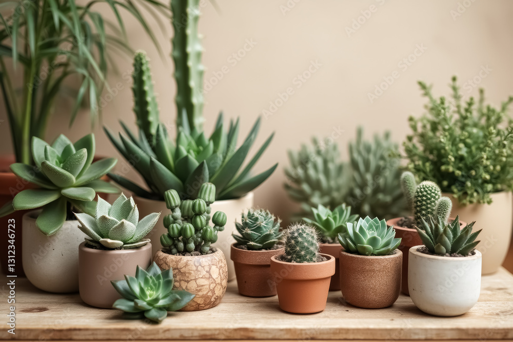 Fototapeta premium various succulents and cacti in different pots