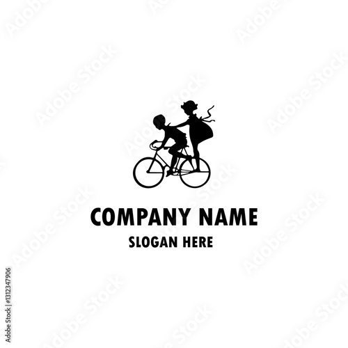 cycling race stylized symbol, outlined cyclist vector silhouette