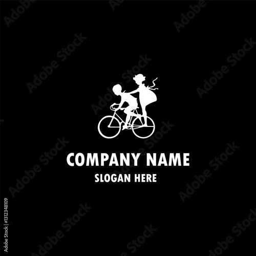 cycling race stylized symbol, outlined cyclist vector silhouette