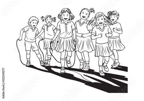 Vector Illustration of Kids Jumping Rope - Fun and Active Children Playing