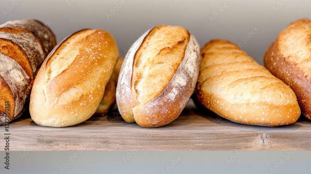 fresh bakery display with golden-brown loaves of artisan bread and delicate pastries presented on rustic wooden shelves fresh bakery display with golden-brown loaves of artisan bread and delicate pastries presented on rustic wooden shelves