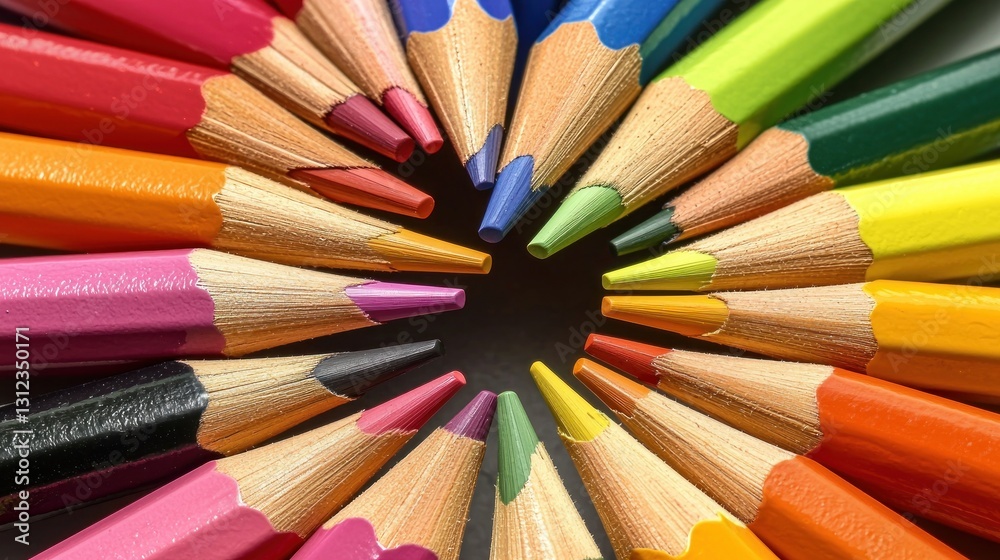 Colorful pencils arranged in a circle, studio shot Colorful pencils arranged in a circle, studio shot