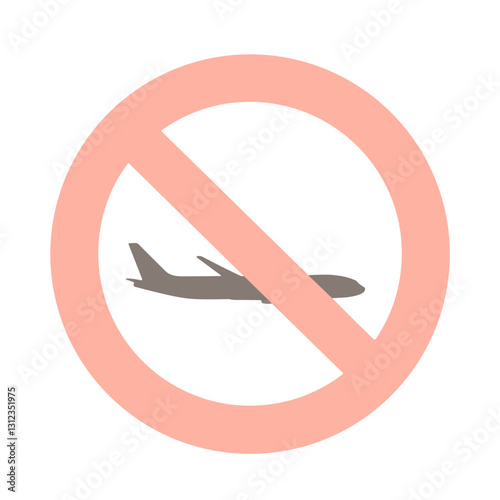No flight prohibition sign, red and white, travel restriction