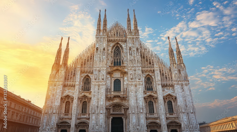 Fototapeta premium Milan Cathedral, an Italian architectural treasure at golden hour light