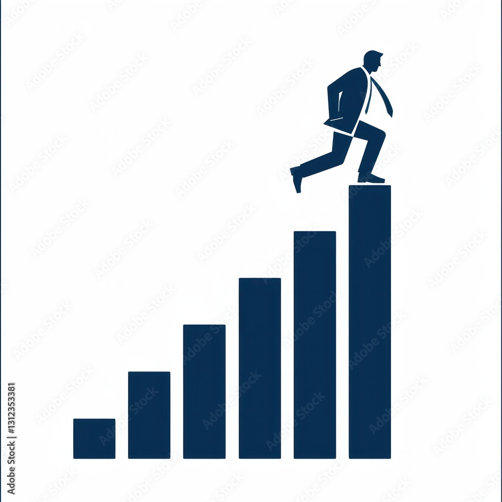 Silhouette of business figure climbing bar graph steps. Silhouette of business figure climbing bar graph steps.