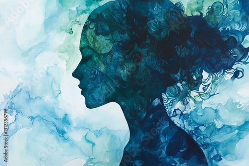 Abstract Silhouette of a Woman with Flowing Colorful Hair Art