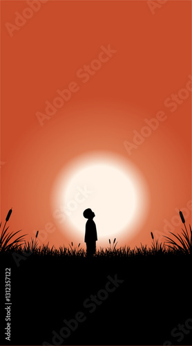 silhouette of a boy on sunset